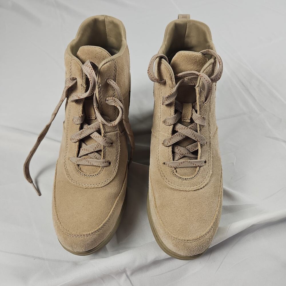 Womens 8 Evie Sport Lace Up Wedge Booties Sandy Tan Suede by SOREL
